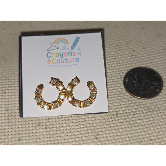 Avon Vintage Horseshoe Rhinestone Pierced Earrings Gold Tone Rhinestone Sparkle - Picture 1 of 3